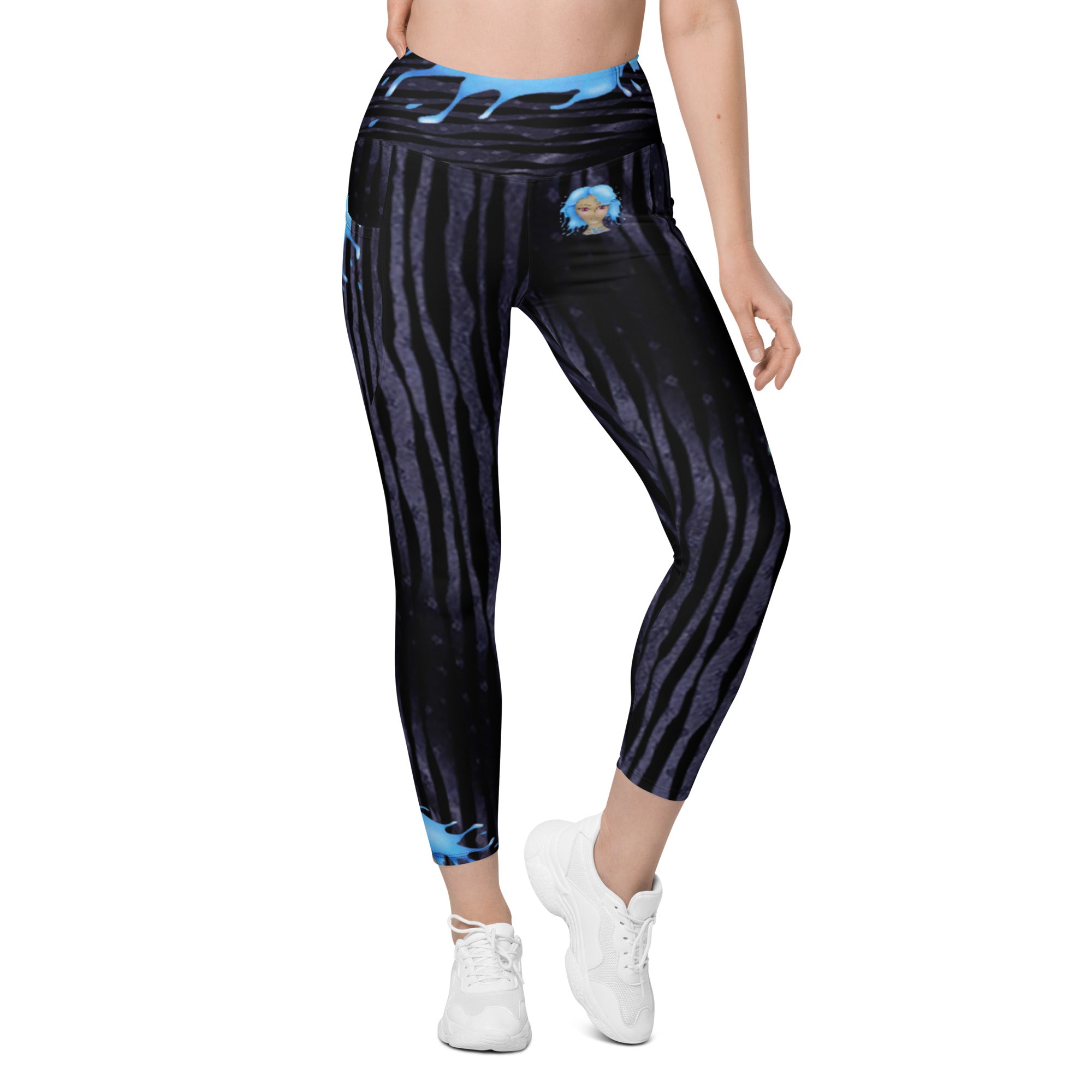 Gym Leggings with Pockets for Aquarius Girls. Zodiac Yoga Pants- Cosmic Aqua by WickedYo.